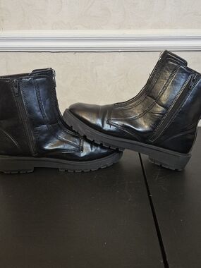 Zara Black Leather Side-Zip Ankle Boots